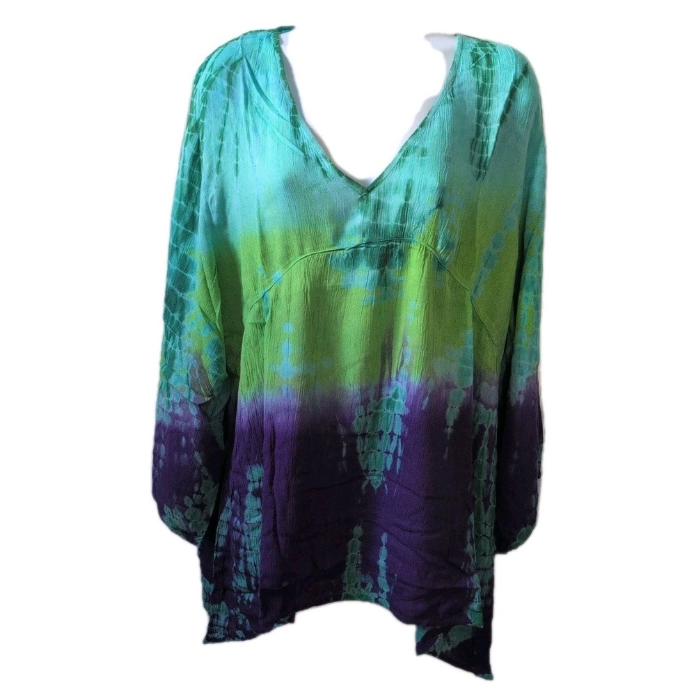 GREATER GOOD Womens L/XL Hand Tie Dye V-neck Short Sleeve Tunic New without Tag